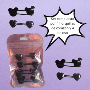 SET HORQUILLAS PELO OSO Y CORAZÓN