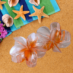 PINZA FLOR HAWAIANA TRANSPARENTE NARANJA 8 CM