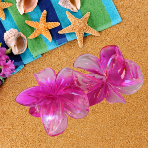 PINZA FLOR HAWAIANA TRANSPARENTE ROSA FUCSIA 8 CM