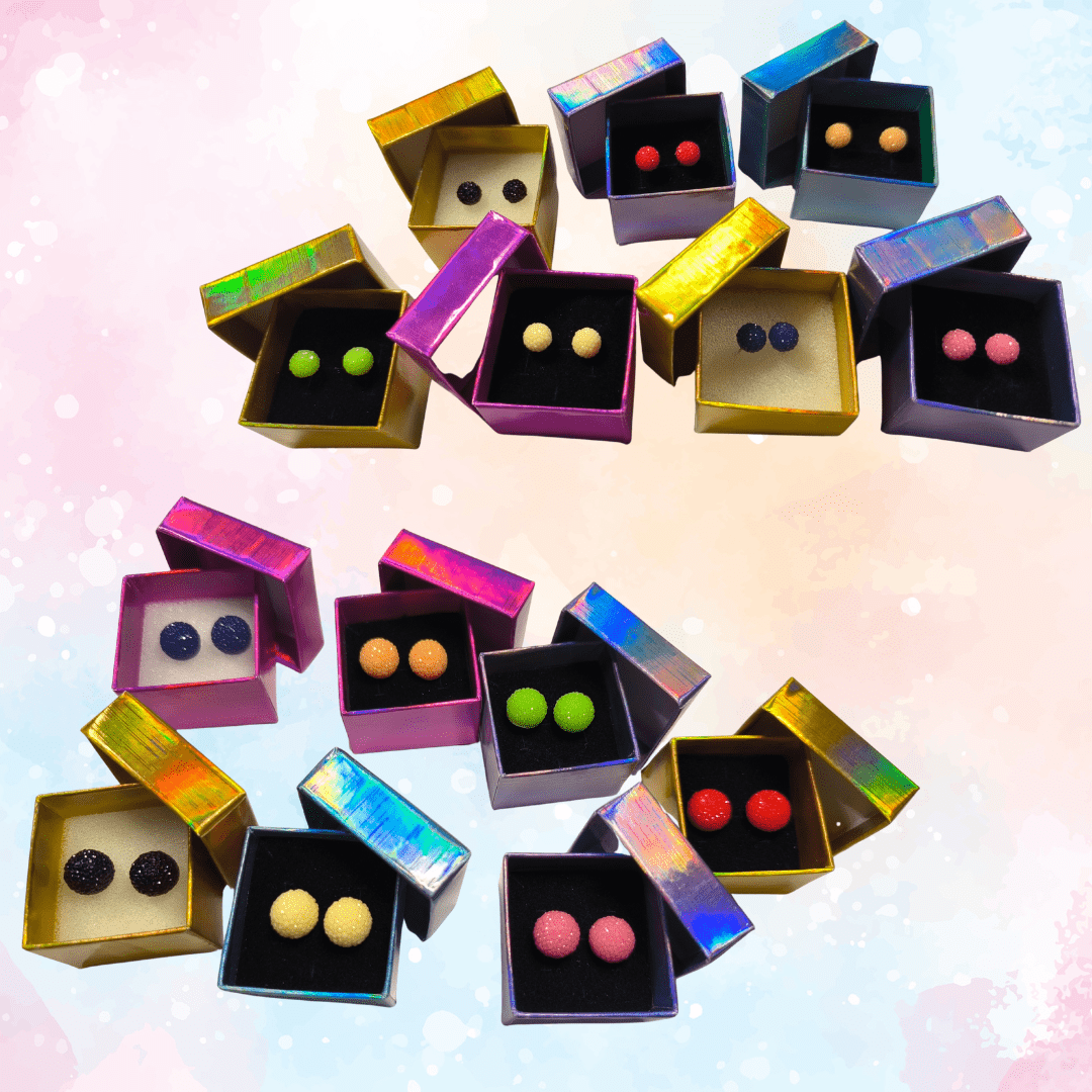 PENDIENTES TIPO PERLA REDONDA TEXTURIZADA 8 y 12 mm. VARIOS COLORES